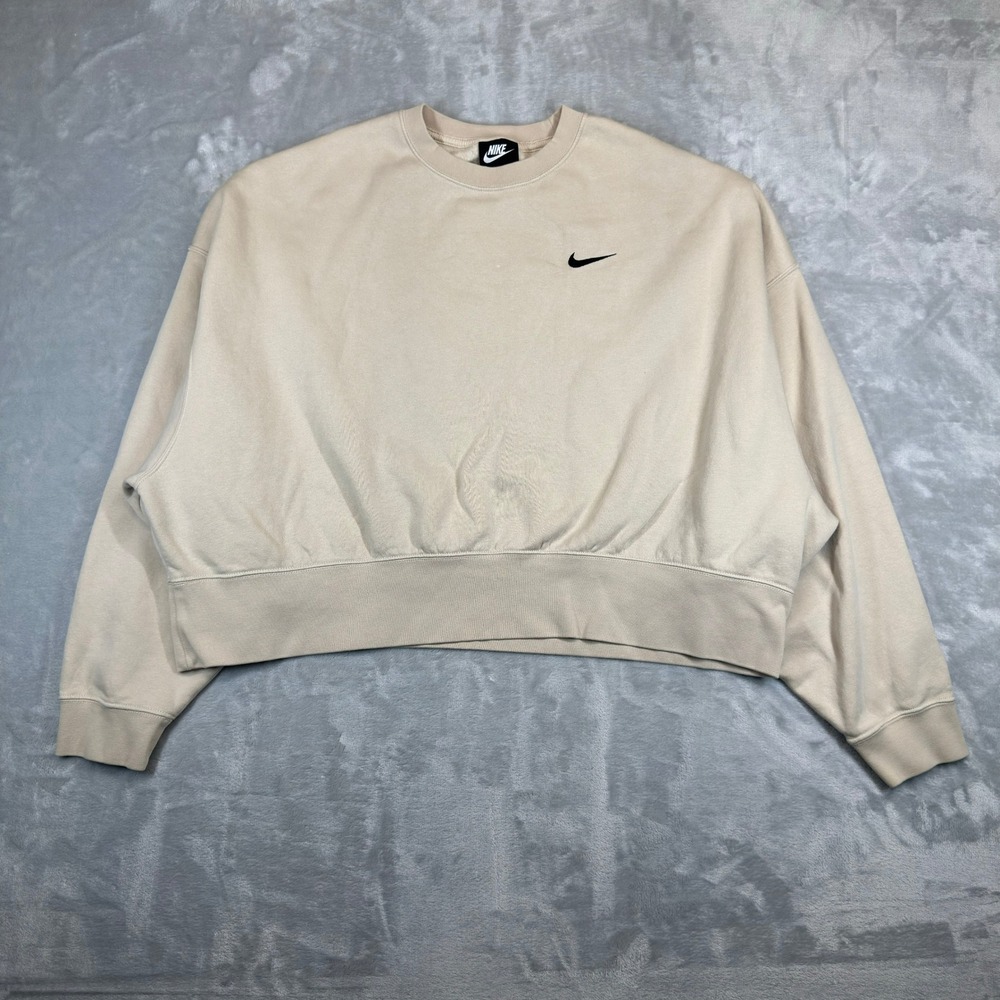 Nike Beige Cropped Swoosh Crewneck Sweatshirt